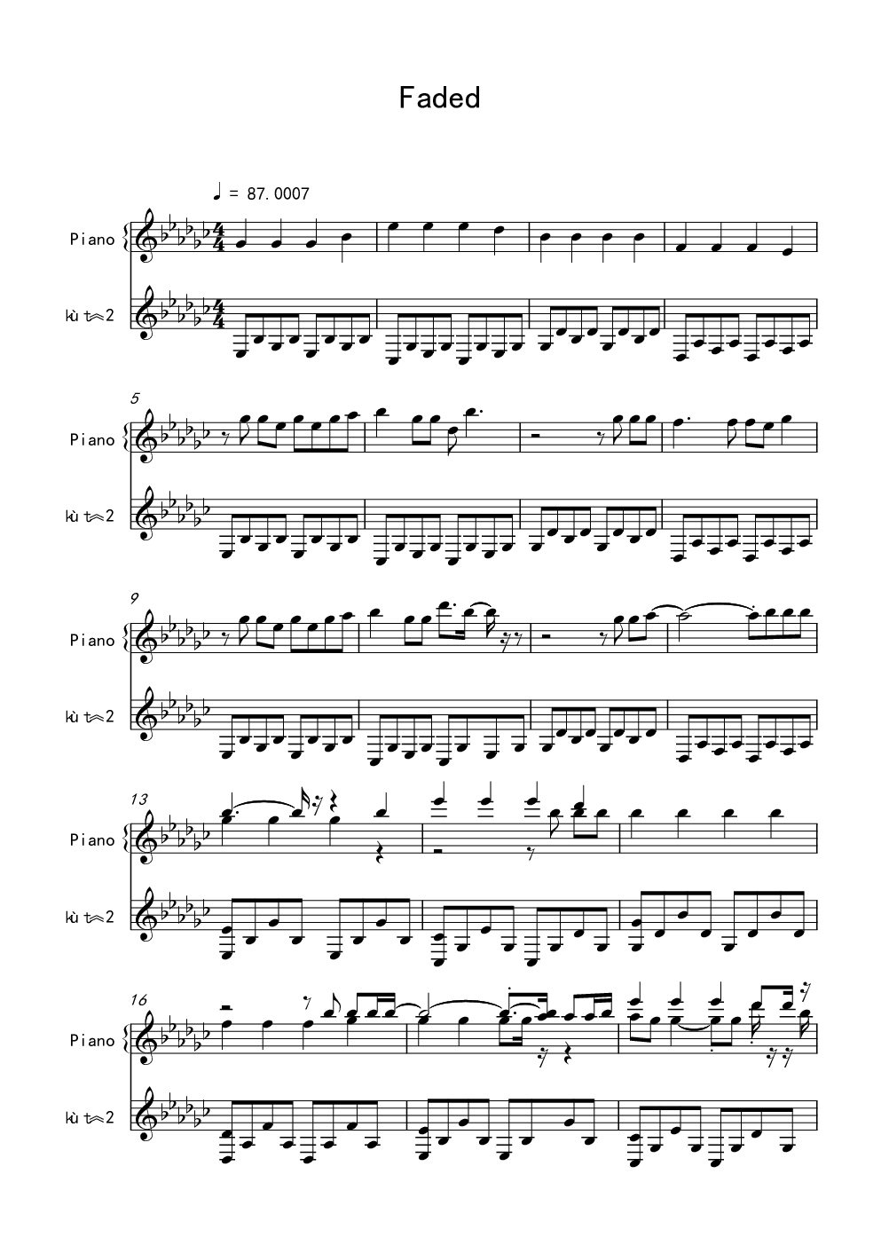 faded,faded钢琴谱,faded-钢琴谱,faded钢琴谱大全,虫虫钢琴谱下载