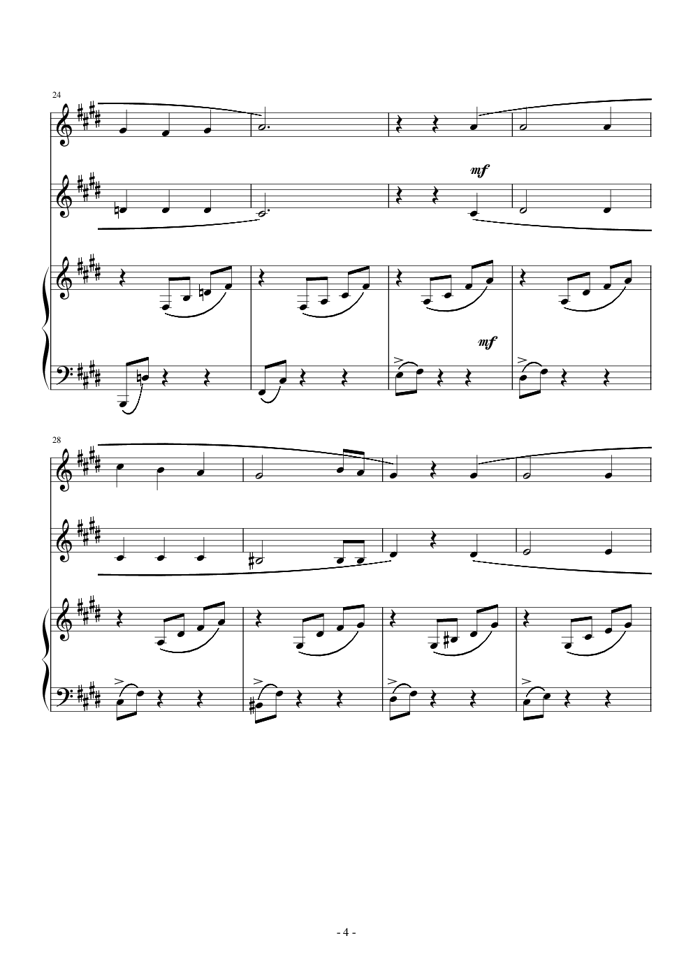 乘着歌声的翅膀 门德尔松 （钢琴+双声部合唱） 总谱