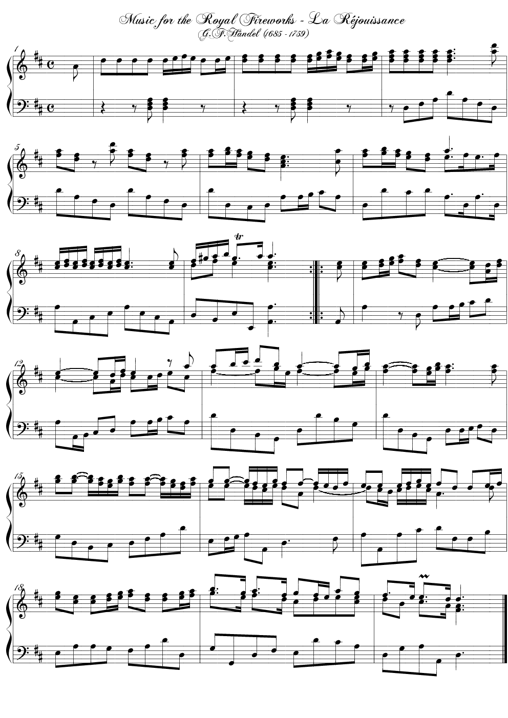 选自皇家烟火音乐,亨德尔 欢庆 选自皇家烟火音乐钢琴谱,亨德尔 欢庆