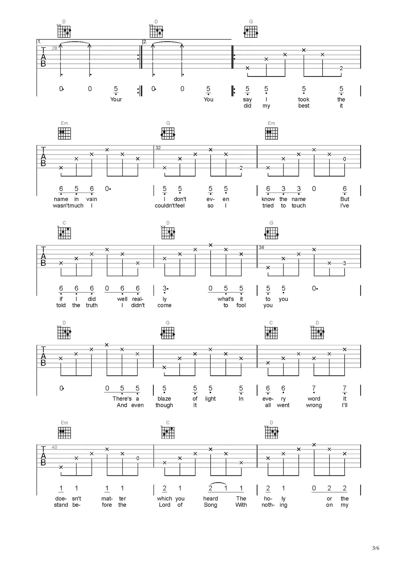Hallelujah吉他谱-弹唱谱-c调-虫虫吉他