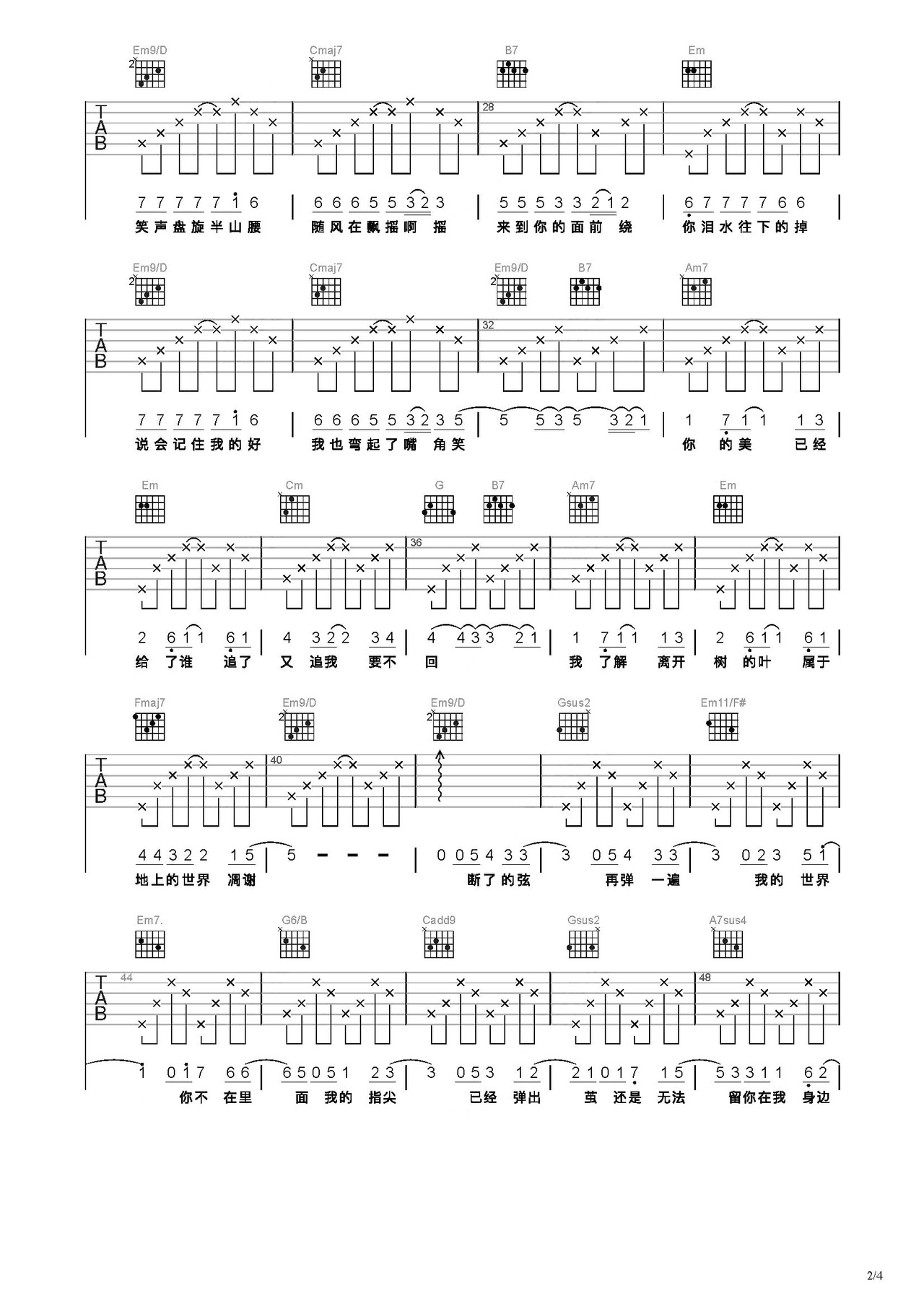 周杰伦断了的弦吉他谱C调和弦简单完整版双手吉他弹唱的谱子图片 - 吉他简谱