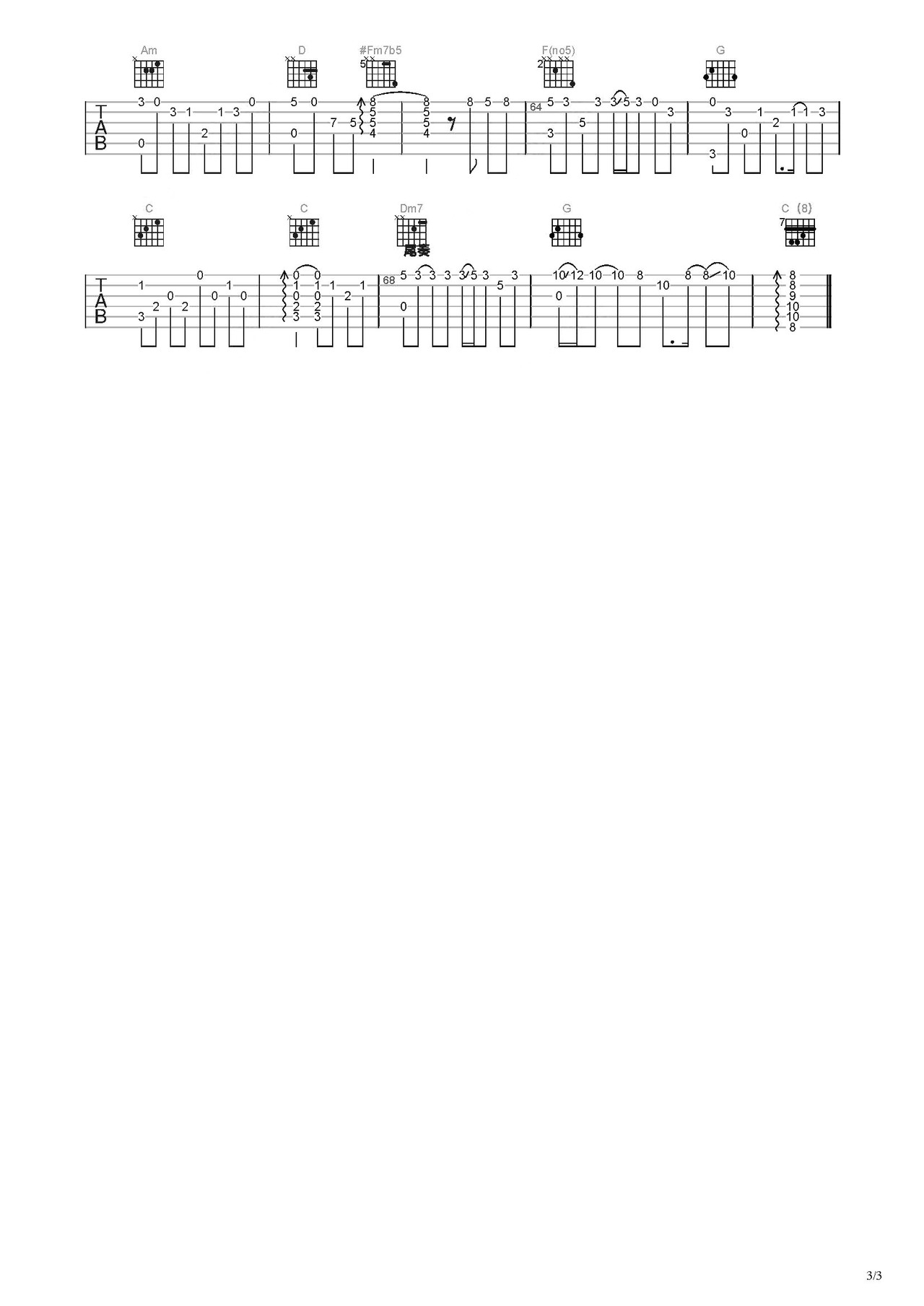 《富士山下吉他谱》_陈奕迅_C调_吉他图片谱2张 | 吉他谱大全