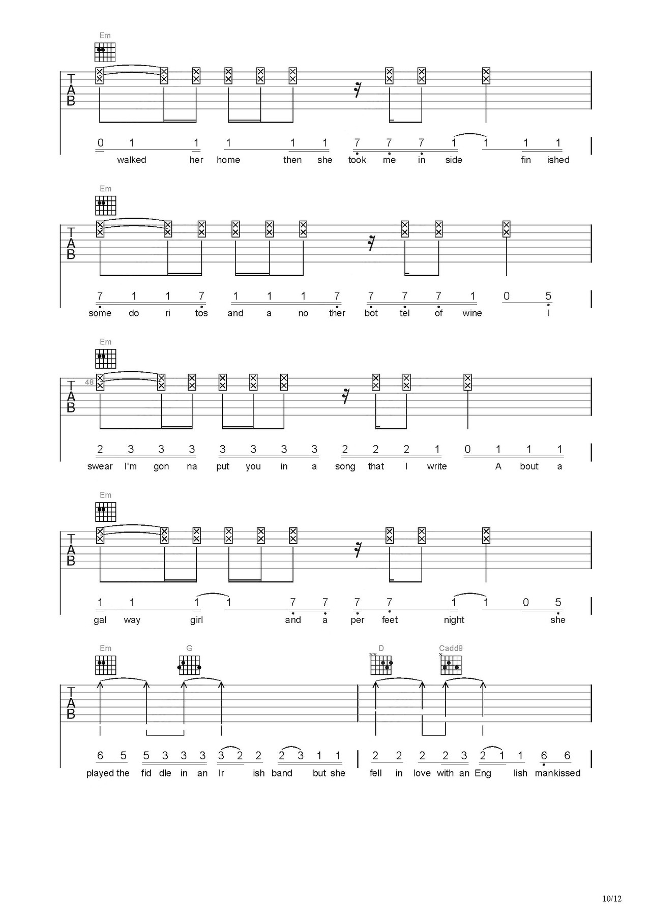 galway girl吉他谱-弹唱谱-c调-虫虫吉他