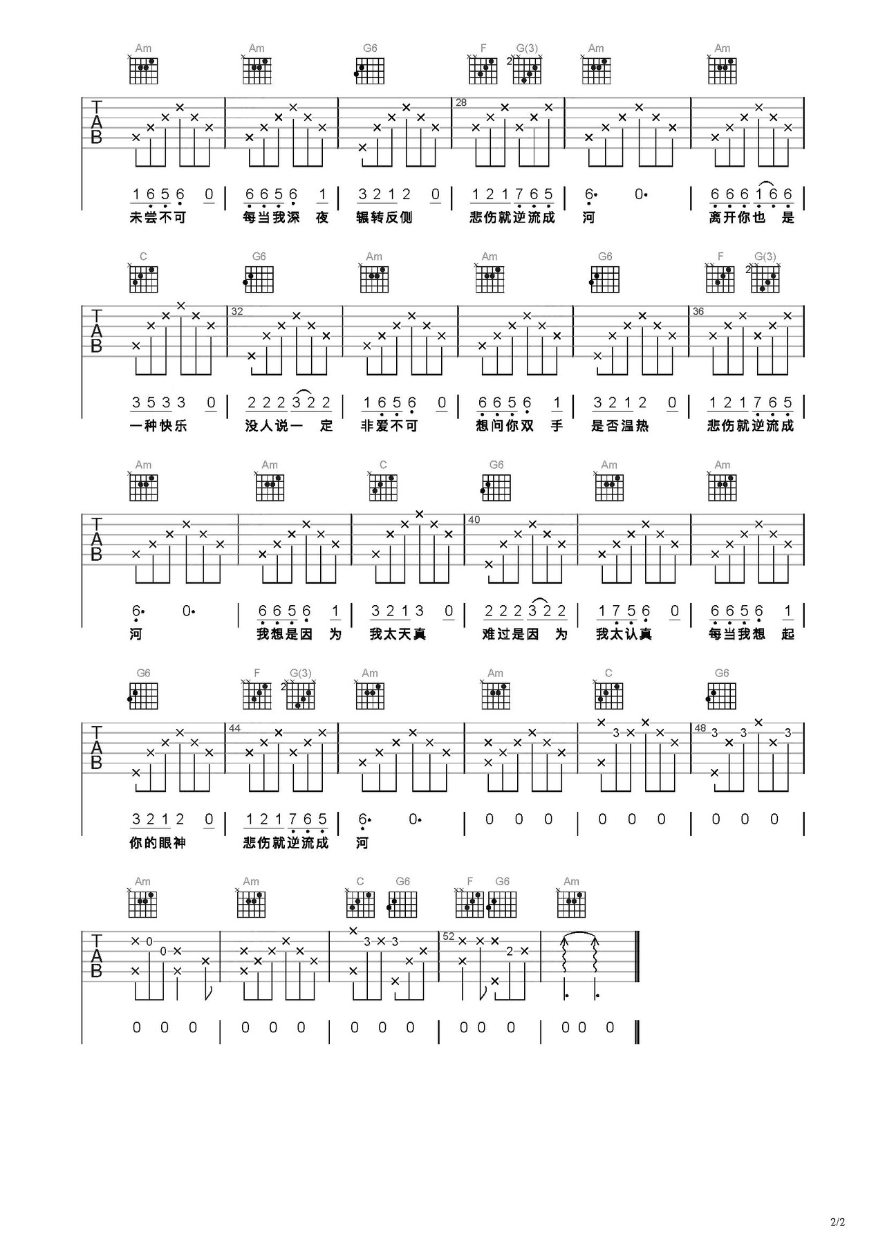 金南玲《逆流成河》吉他谱 - C调弹唱谱 - 三吉他版 - 琴魂网