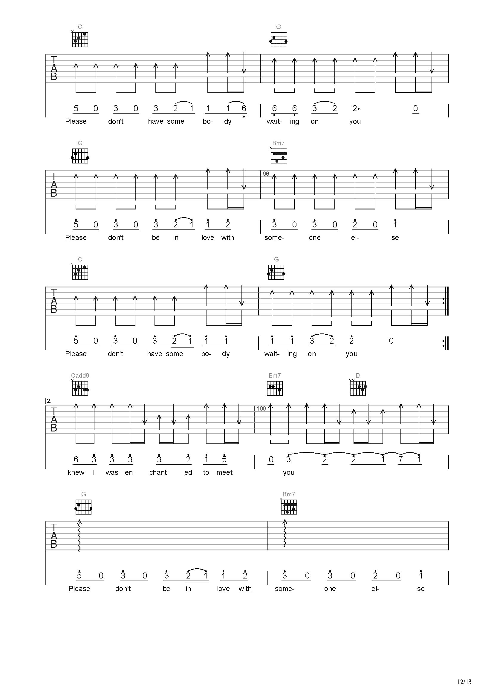 Enchanted sheet music for guitar solo (easy tablature) (PDF)