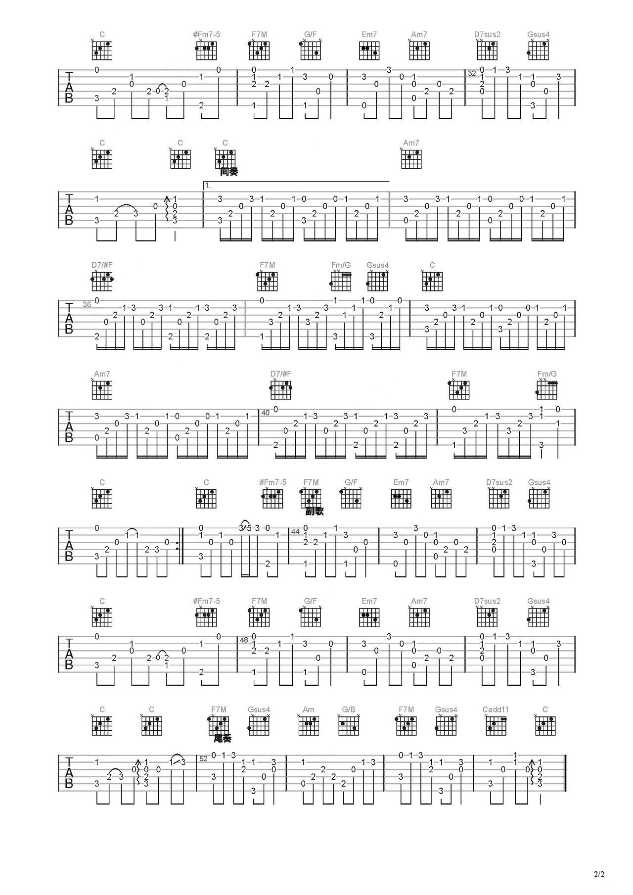 蒲公英的约定吉他谱-指弹谱-c调-虫虫吉他