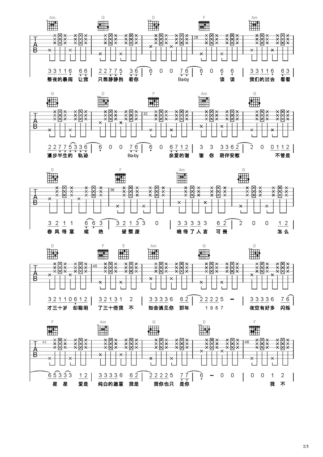 1987我不知会遇见你吉他谱-弹唱谱-c调-虫虫吉他