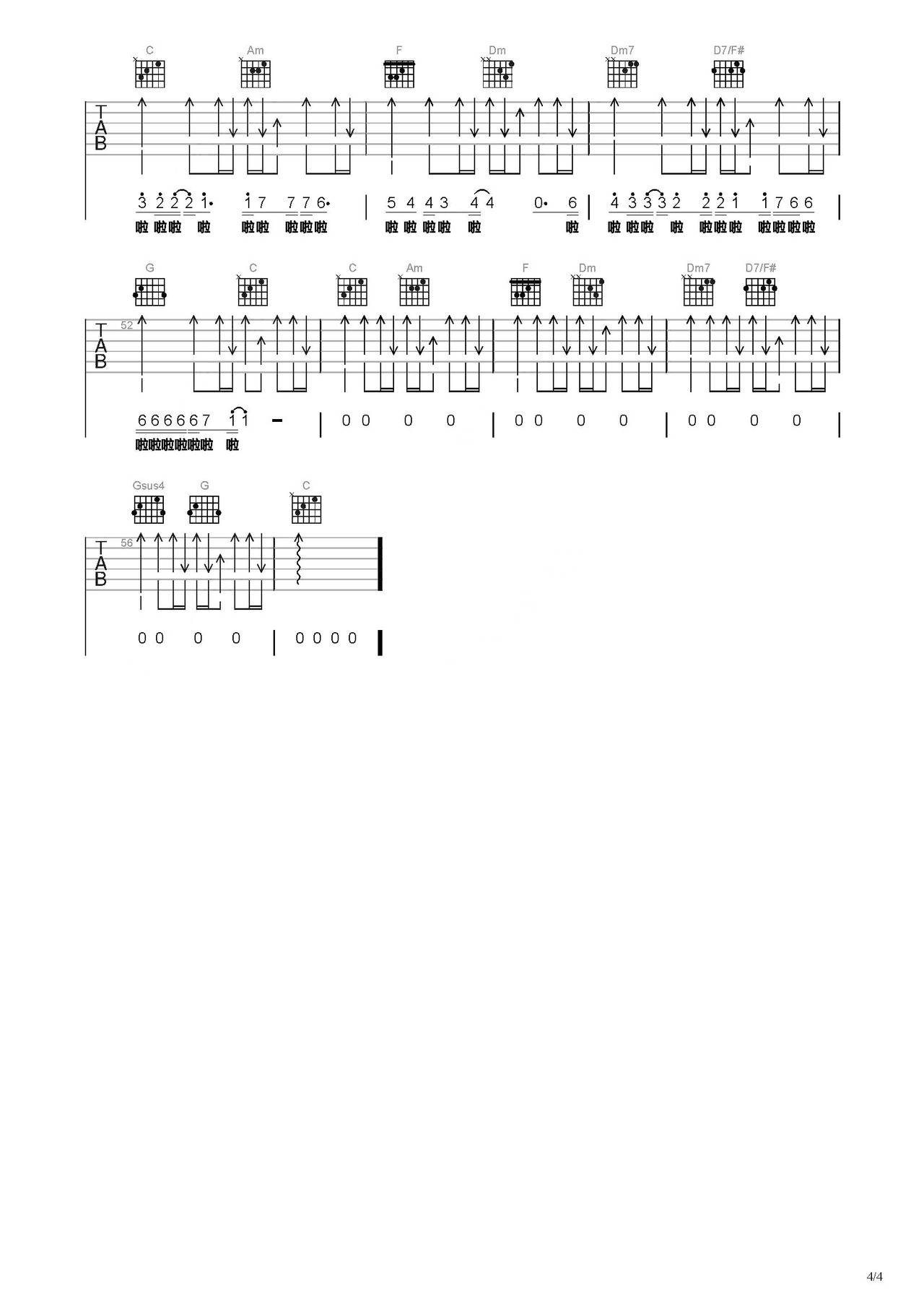 野百合也有春天吉他谱简单版C调_罗大佑六线谱_初学者简易弹唱版_男生版C调 - 吉他简谱