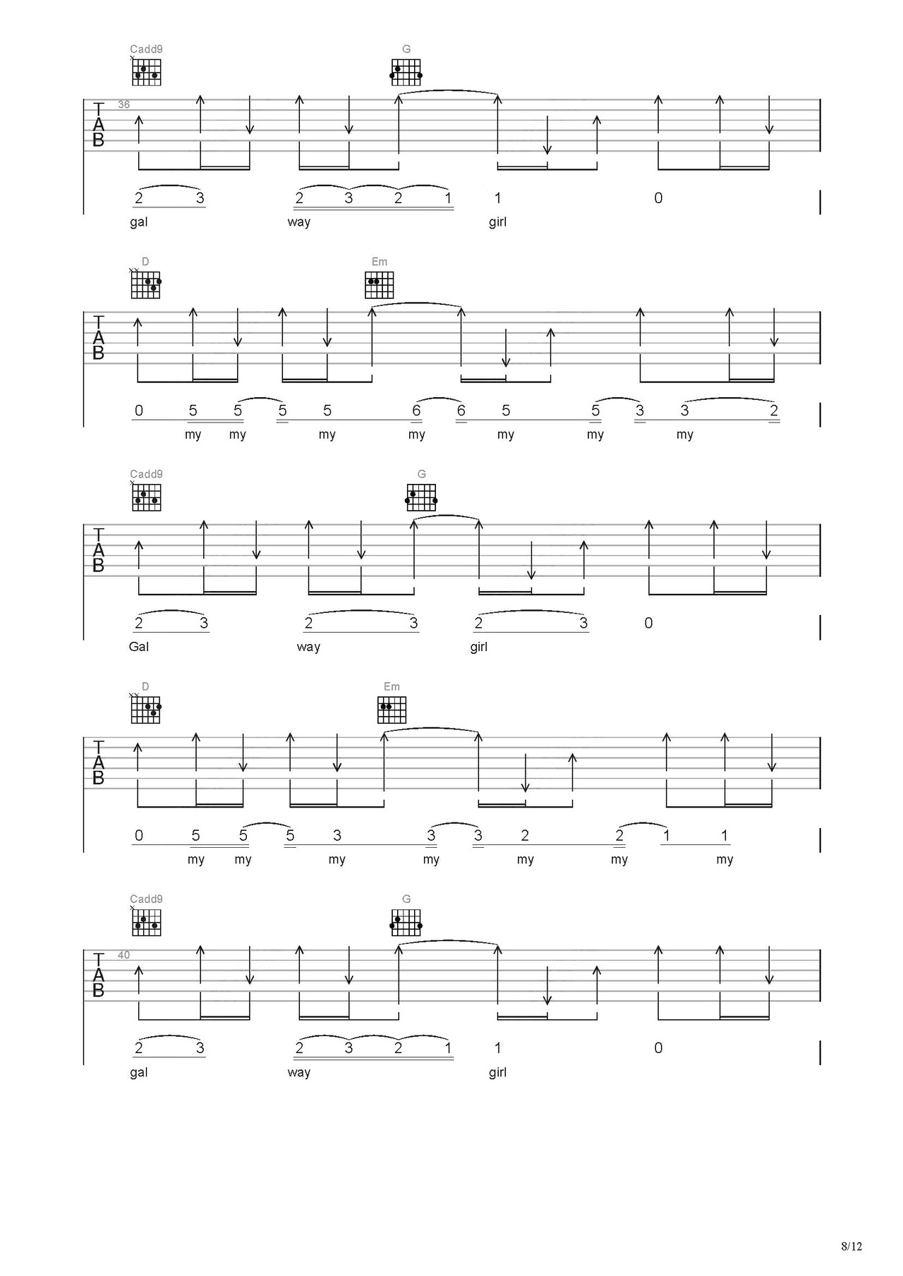 galway girl吉他谱-弹唱谱-c调-虫虫吉他