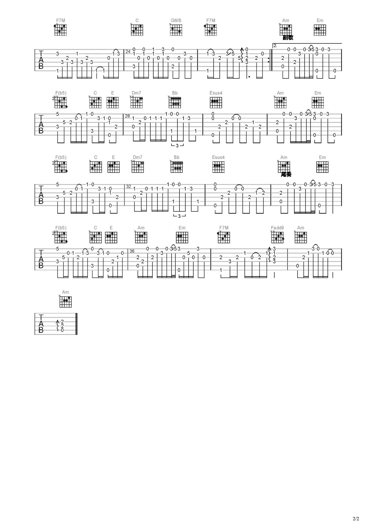 错位时空吉他谱-指弹谱-c调-虫虫吉他