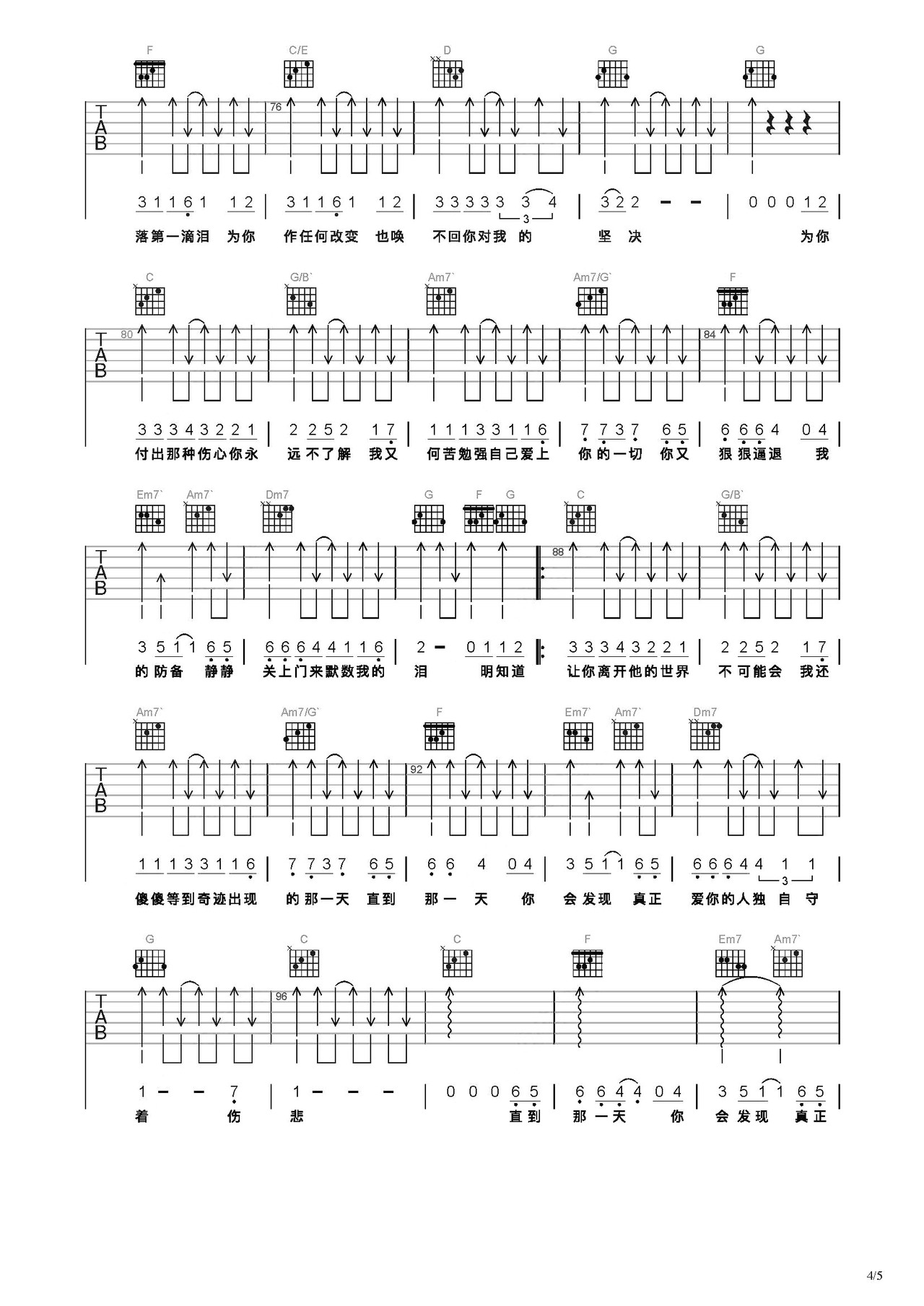 痴心绝对吉他谱-弹唱谱-c调-虫虫吉他