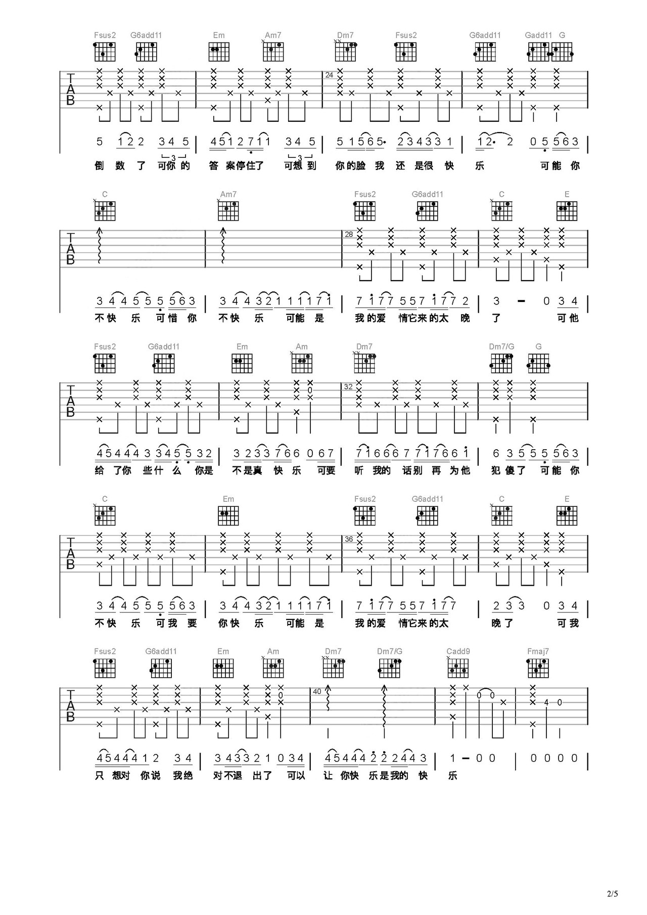 可乐吉他谱-弹唱谱-c调-虫虫吉他