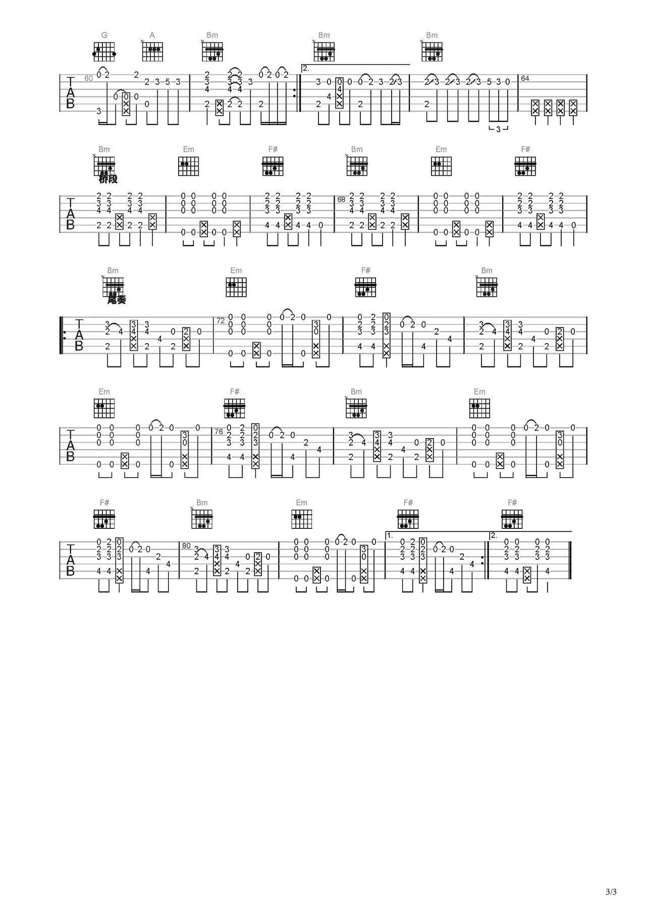 Redbone吉他谱-指弹谱-c调-虫虫吉他