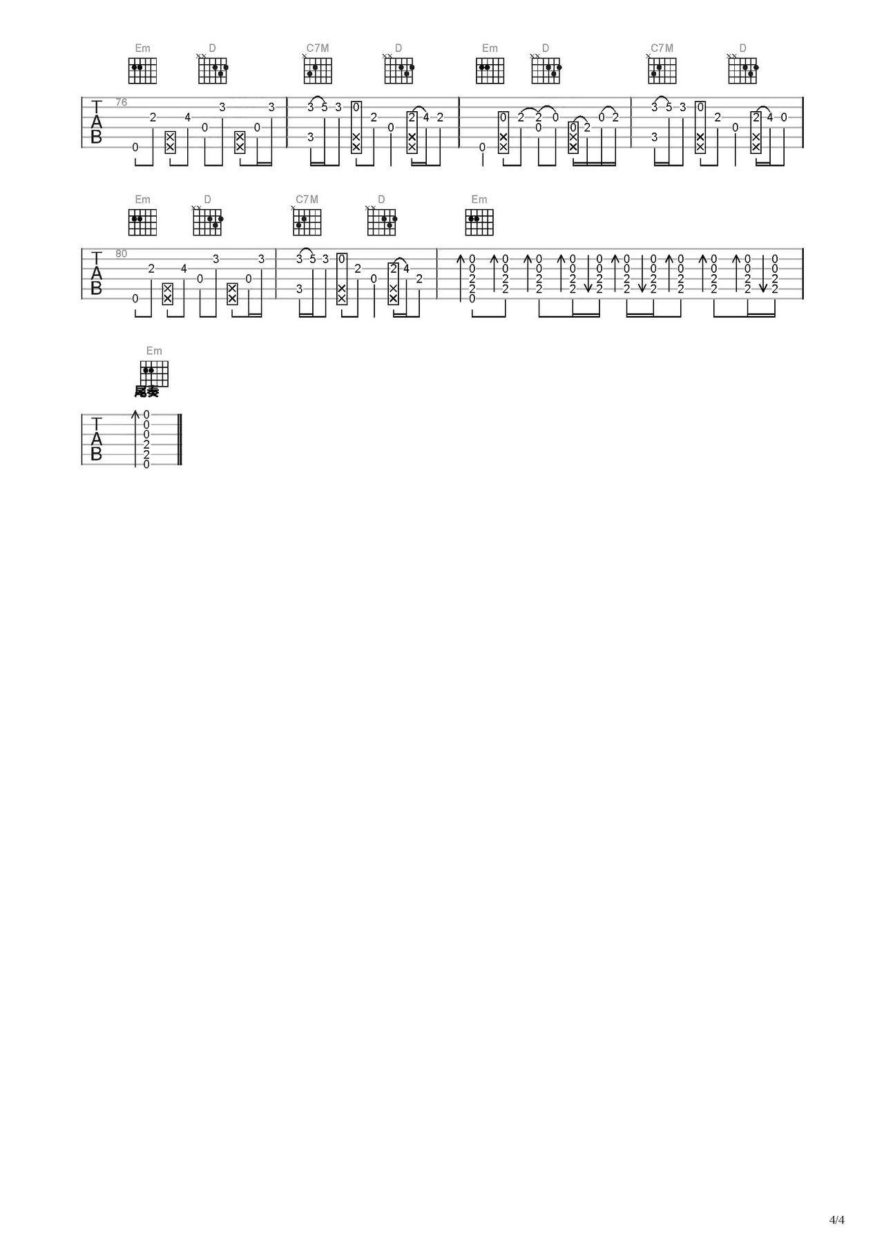 反方向的钟吉他谱-指弹谱-c调-虫虫吉他