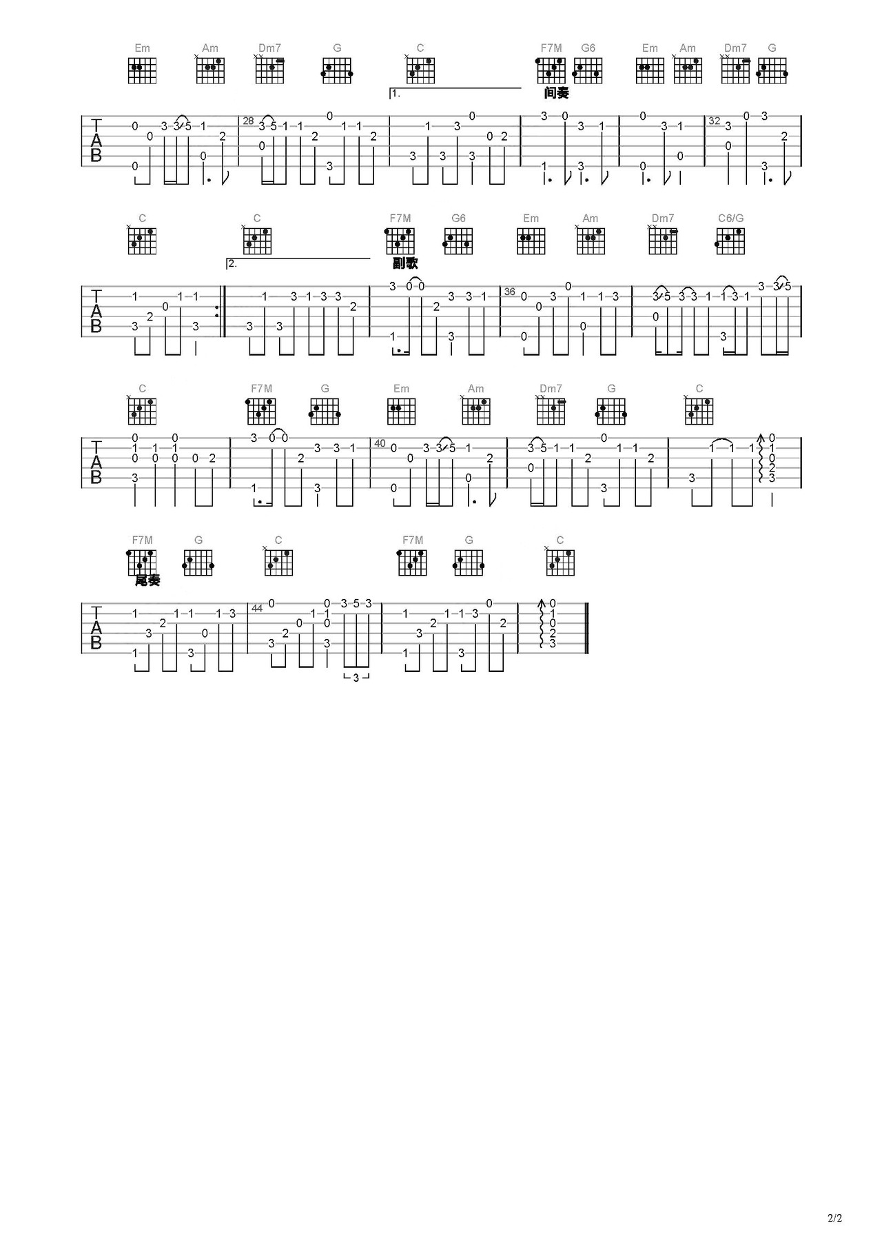 清明雨上吉他谱-指弹谱-c调-虫虫吉他