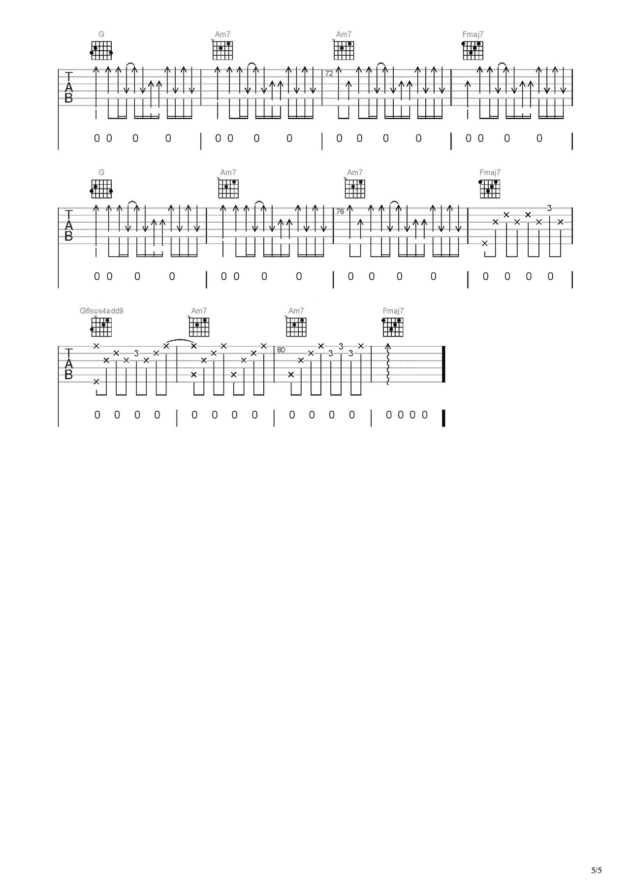 【C调版】万豹《山海》吉他谱 弹唱六线谱 高清图片谱 Guitar Tabs-看乐谱网