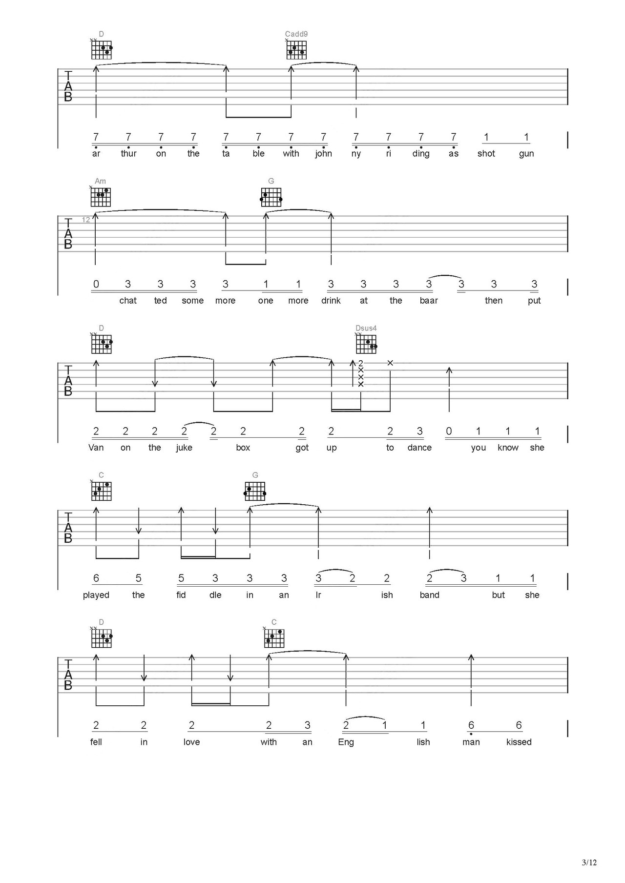 galway girl吉他谱-弹唱谱-c调-虫虫吉他