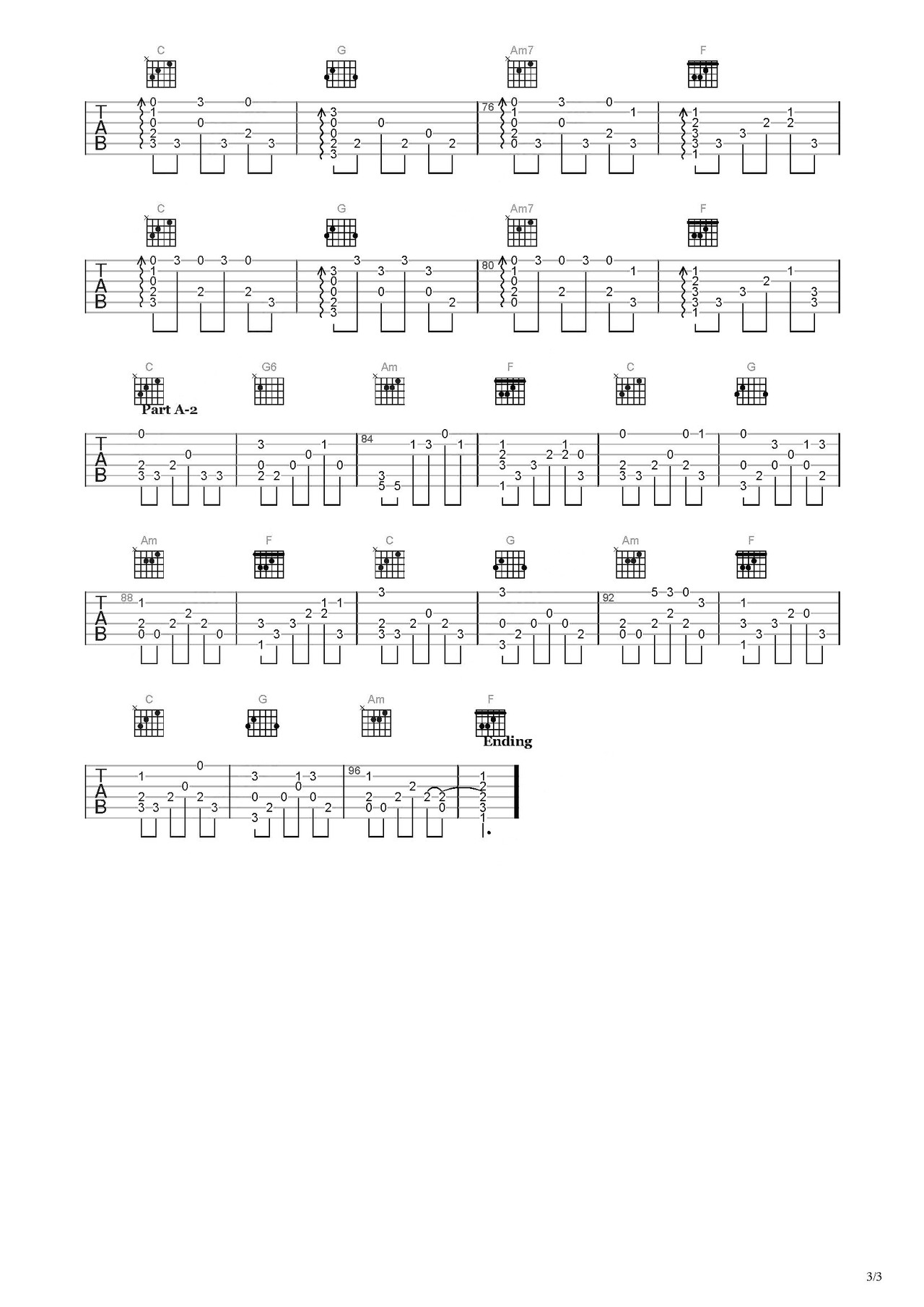 面会菜吉他谱-指弹谱-c调-虫虫吉他