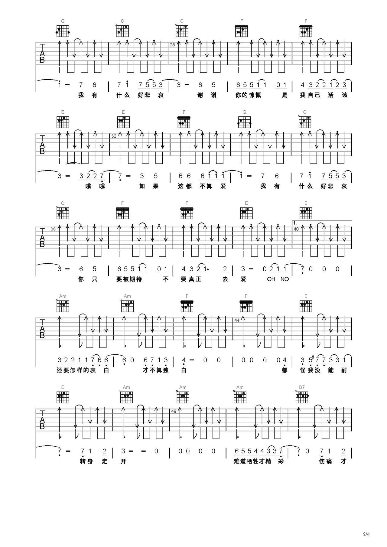 如果这都不算爱吉他谱 张学友 那你还要我怎么办-简谱网