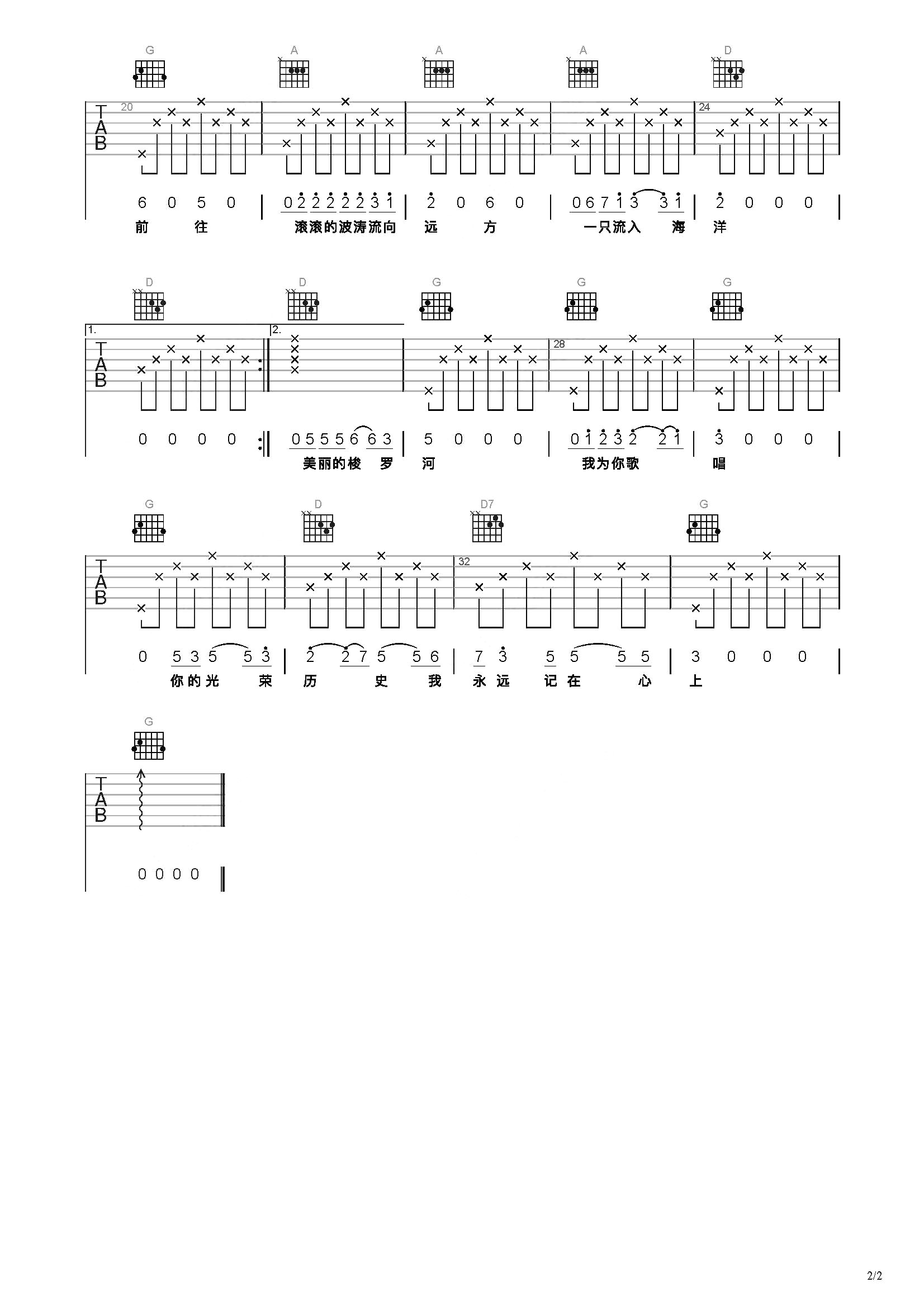 梭罗河吉他谱 - 印尼民歌 - C调吉他弹唱谱 - 琴谱网
