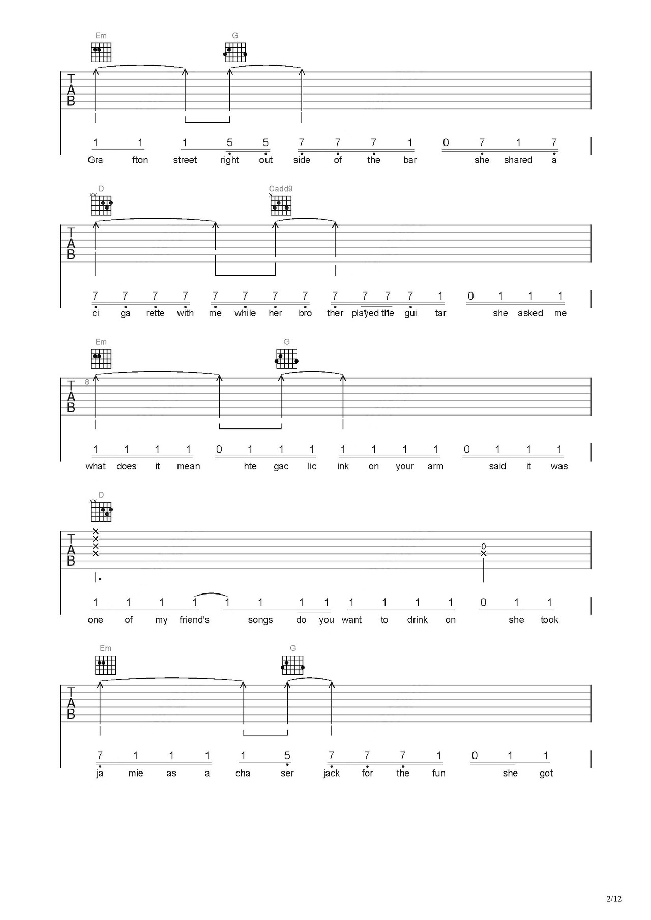 galway girl吉他谱-弹唱谱-c调-虫虫吉他