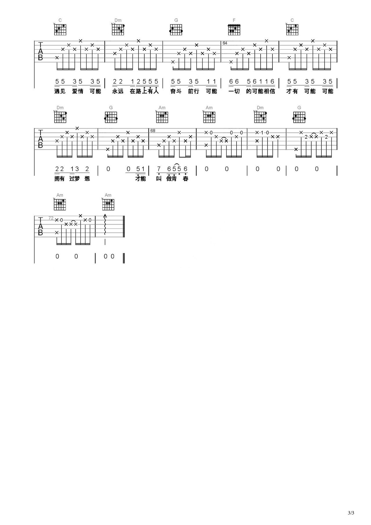 可能吉他谱-弹唱谱-c调-虫虫吉他