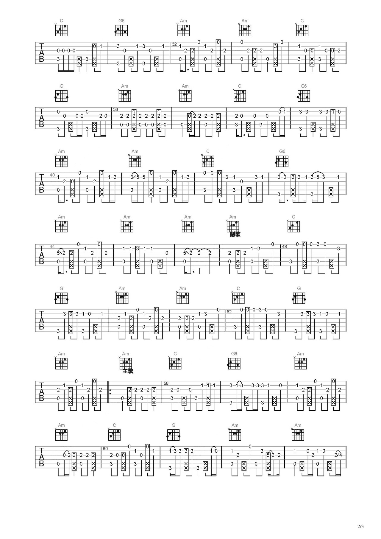 Aloha吉他谱-指弹谱-c调-虫虫吉他