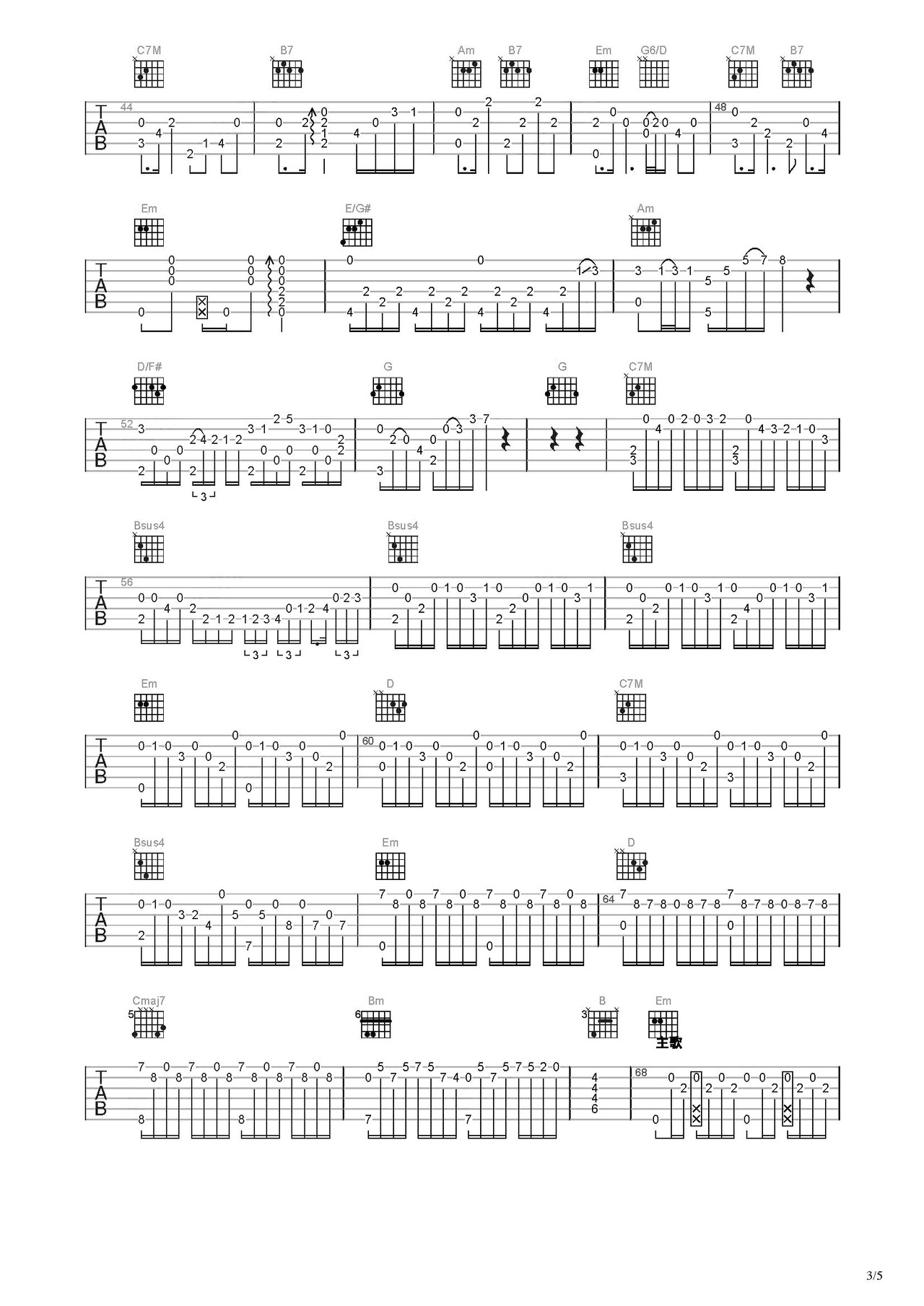 最伟大的作品吉他谱-指弹谱-c调-虫虫吉他