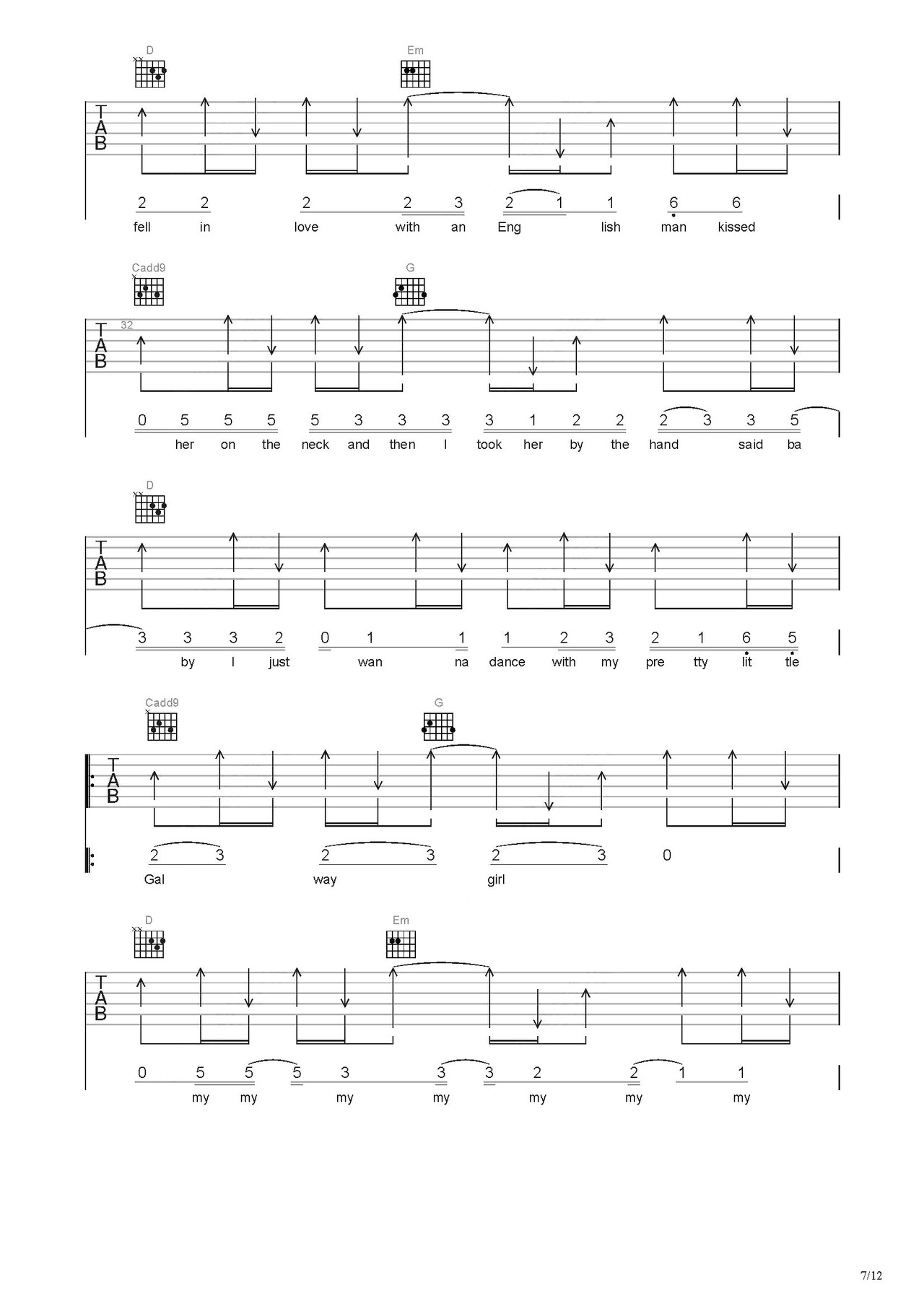 galway girl吉他谱-弹唱谱-c调-虫虫吉他