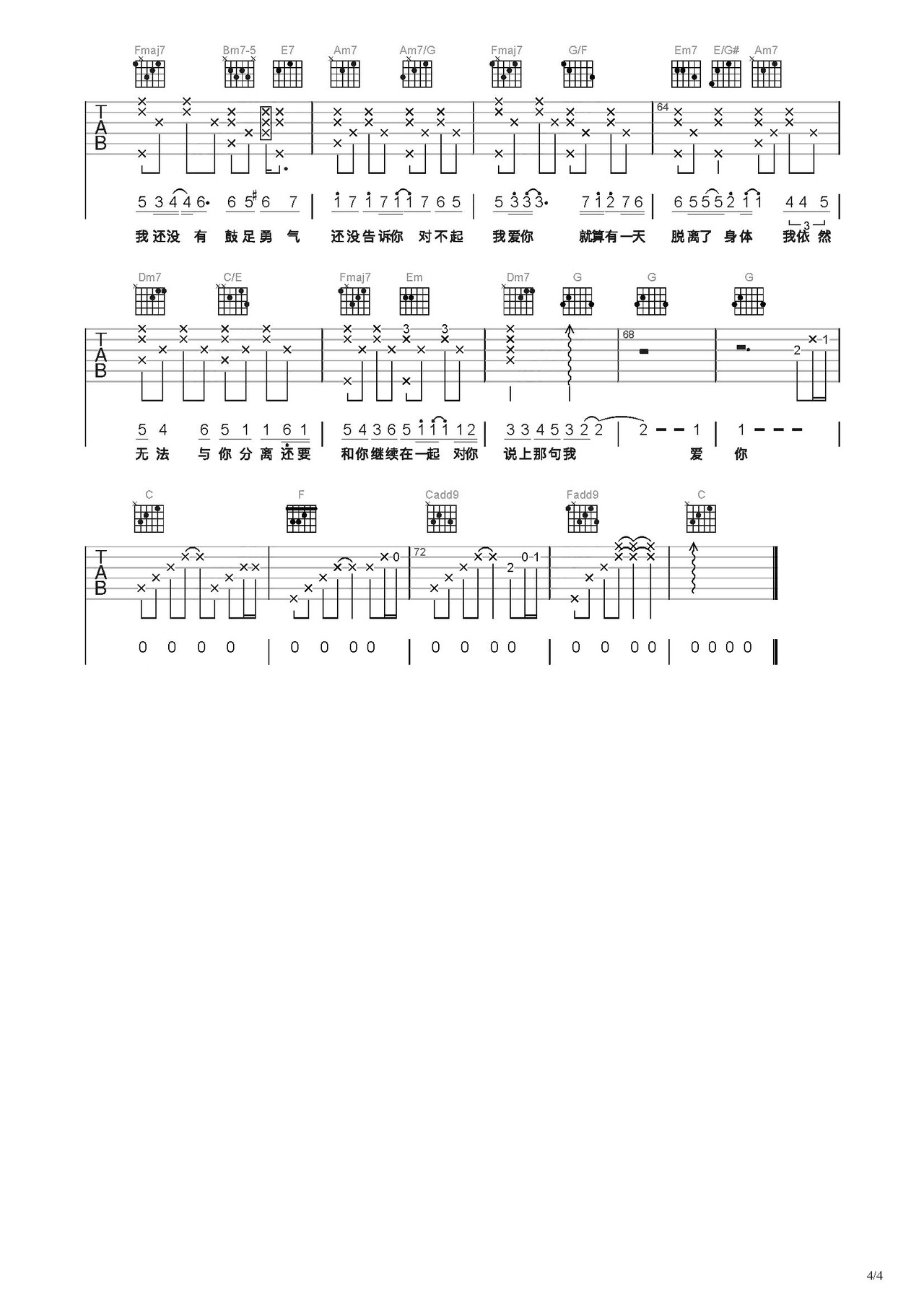 对不起我爱你吉他谱-1983组合-C调超原版-吉他弹唱六线谱-吉他控